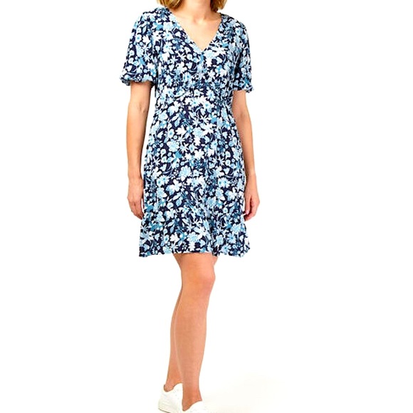 Jeanswest Dresses & Skirts - Jeanswest | Sonia V Neck Dress | Blue Floral Print | Size 12 | NWT